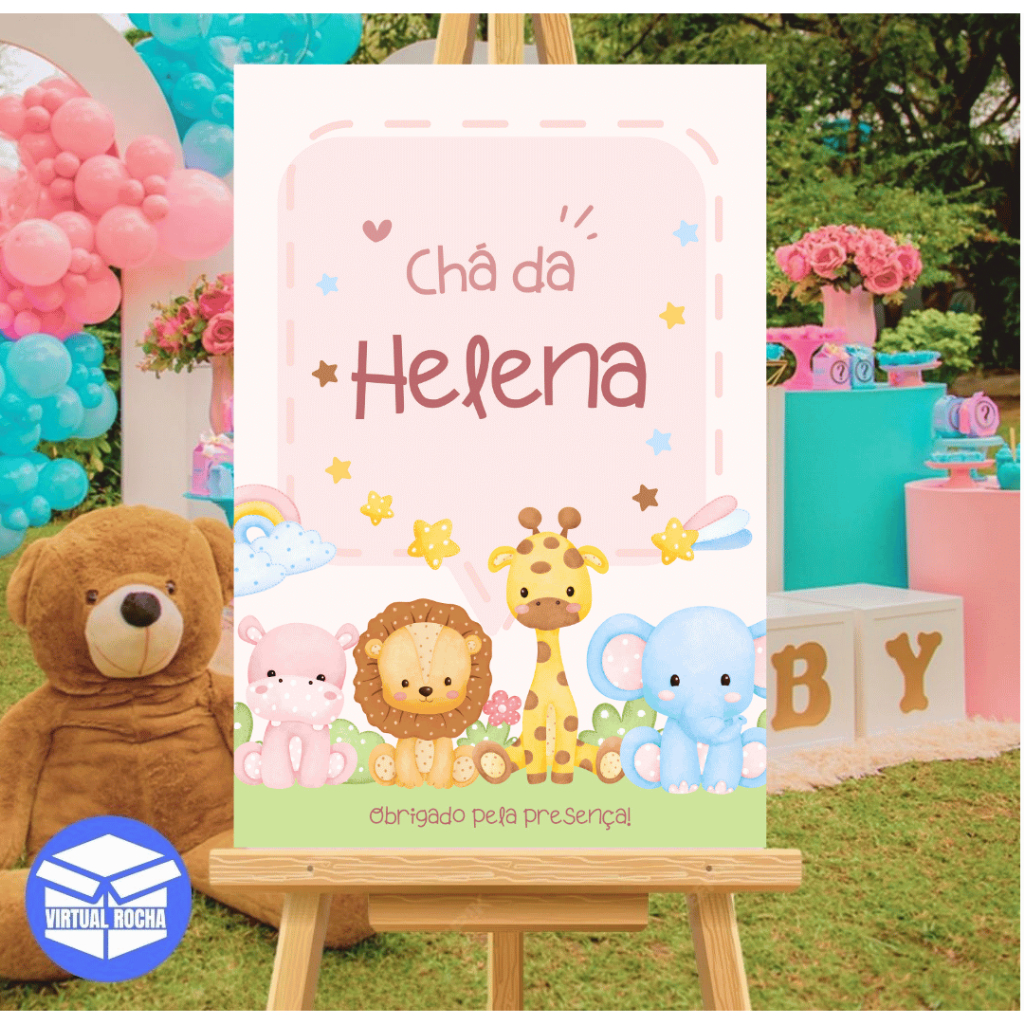 Quadro Decorativo Chá Bebê Animais Cute Bichinhos Baby Azul Rosa Safari MDF