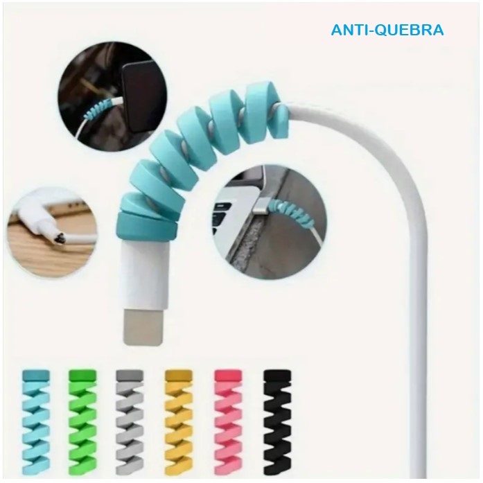 Kit 2/4pç Protetor Espiral Para Cabo de Carregadores USB Celulares Fones de Ouvido iPhone Android Silicone Anti Quebra