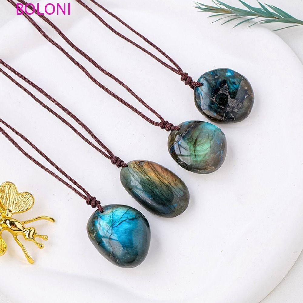 Pendente De Labradorita De Cristal BOLONI , Com Pingente De Labradorite Natural De Polimento De Pedra Crua De Corda , Es