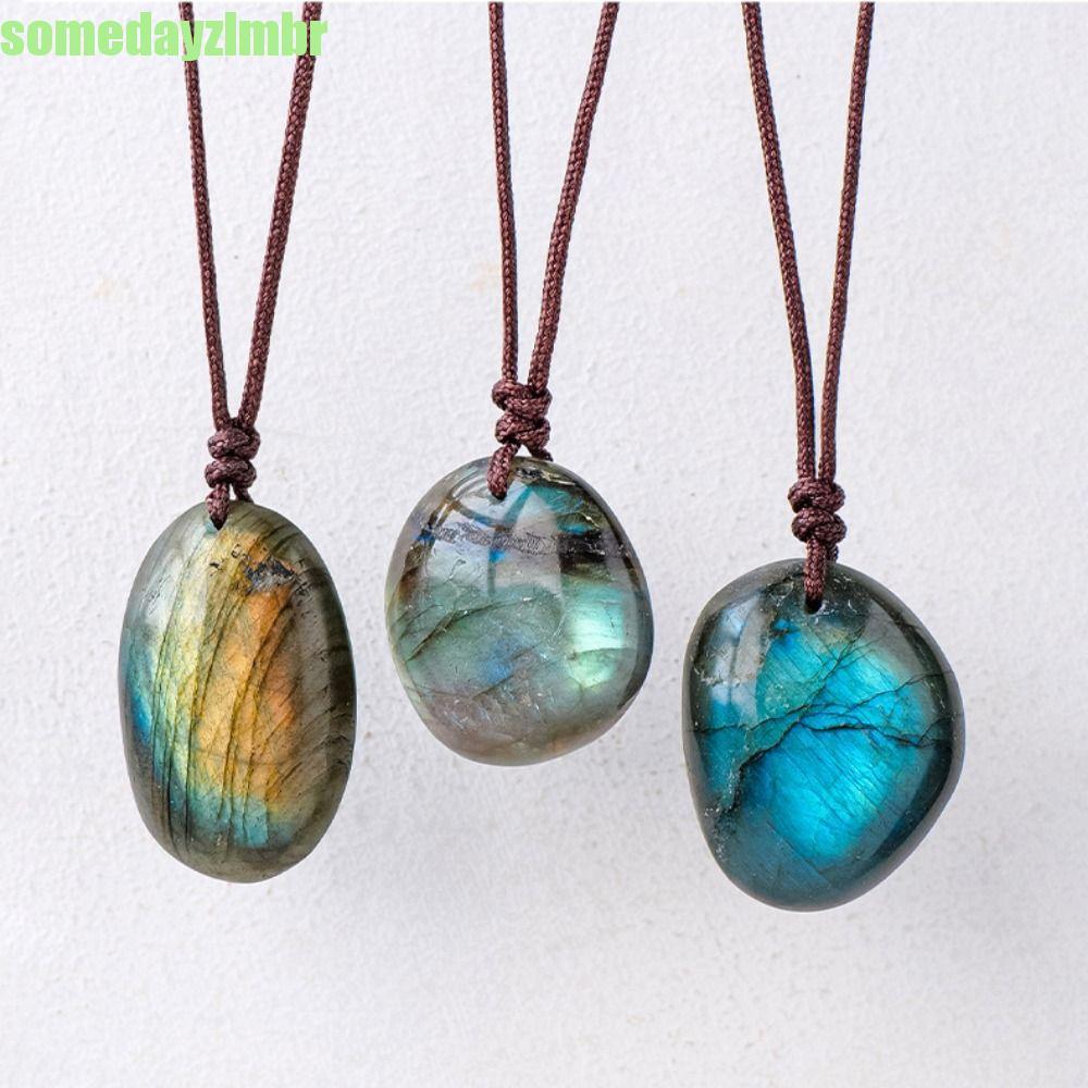SOMEDAYZL0M Pingente De Labradorita Natural , De Cristal Requintado De Polimento De Pedra Crua , Com Corda