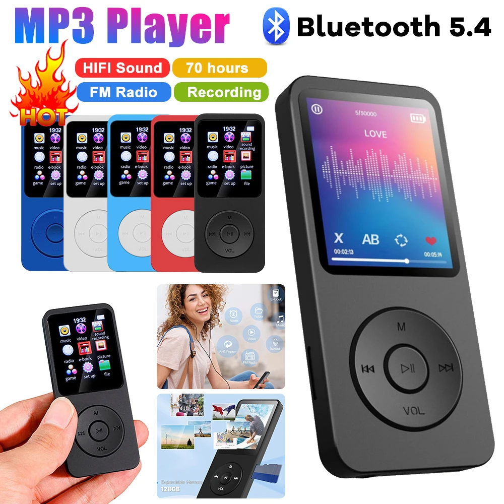 Mini Reprodutor De Mp3 Portátil , Bluetooth 5.4 , Estéreo De Música , Suporte Para Gravação De Rádio FM Presente Walkman