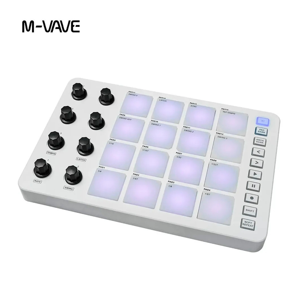 Teclado Midi Sem Fio 16 Pads Branco Conexão Bt Integrada