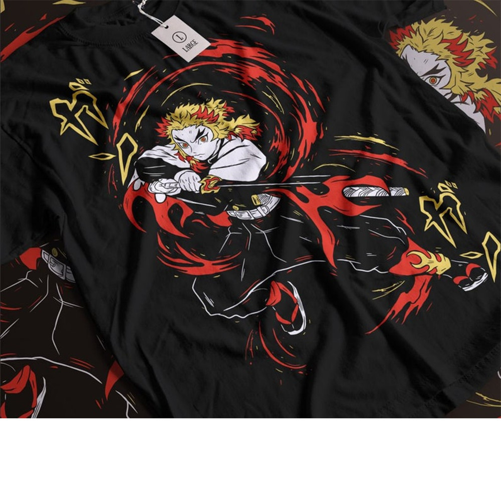 2026 Camiseta Feminina Masculina Demon Slayer: Flame Pillar Tigre Dinâmico Fogo Ação Streetwear Novo