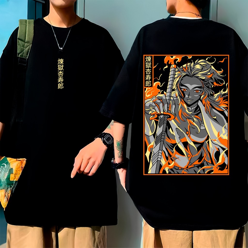Camiseta Oversized Rengoku Demon Slayer Pillar Anime Mangá Camisa Unissex 100% Algodão