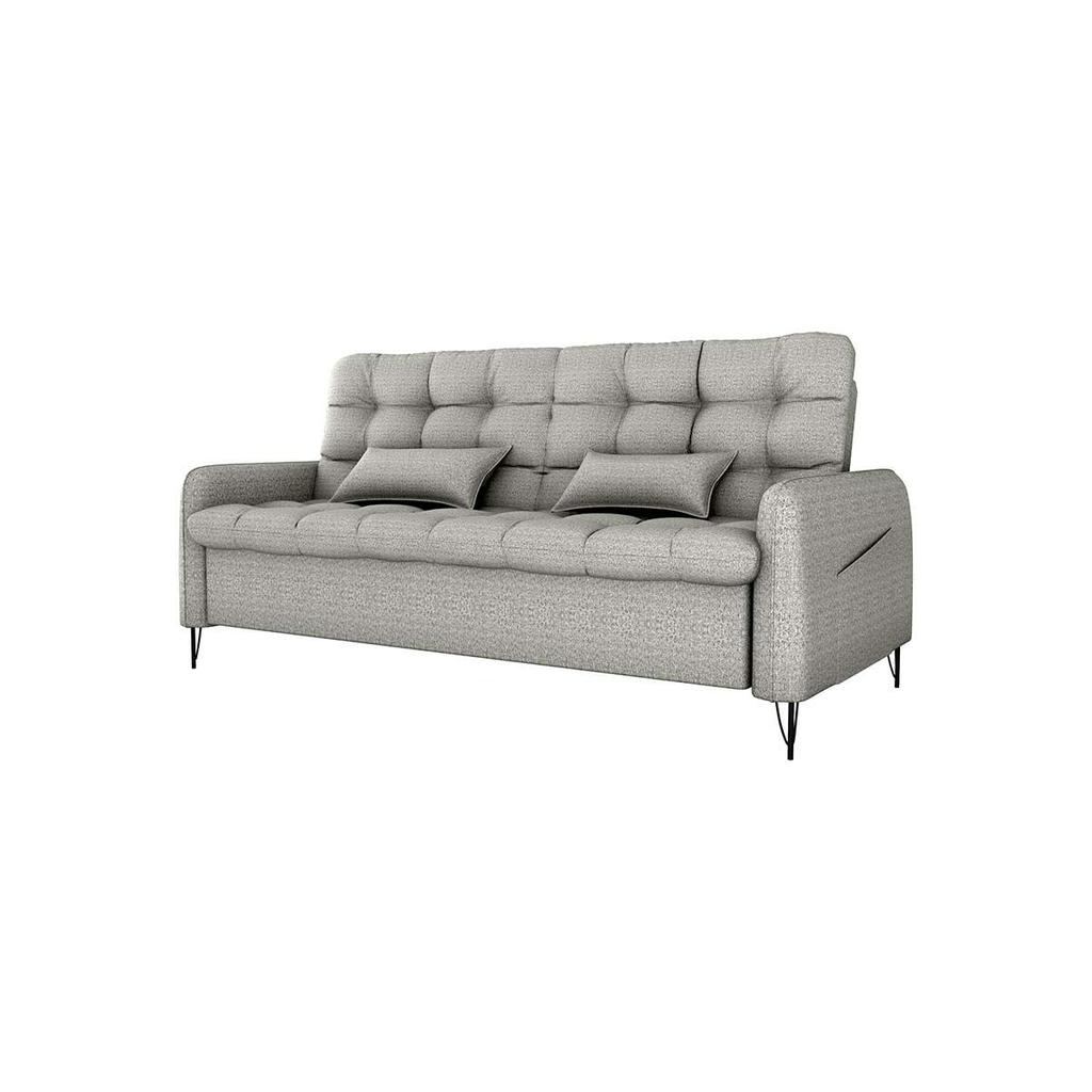 Sofá Cama Reclinável Com Almofadas 3 Lugares 200Cm Pillar Linho Cinza Matrix
