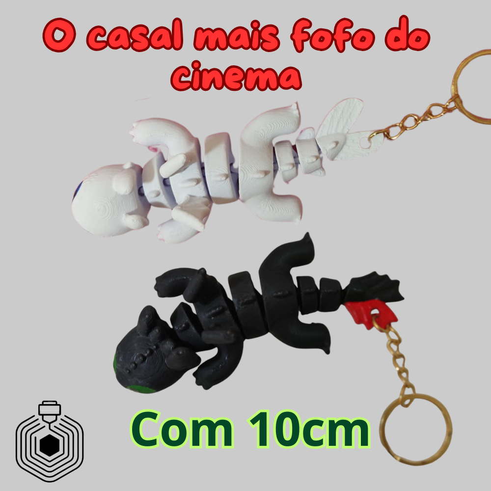 Chaveiros Articulados - Night Fury & Light Fury - Banguela e Fúria da Luz com 10cm