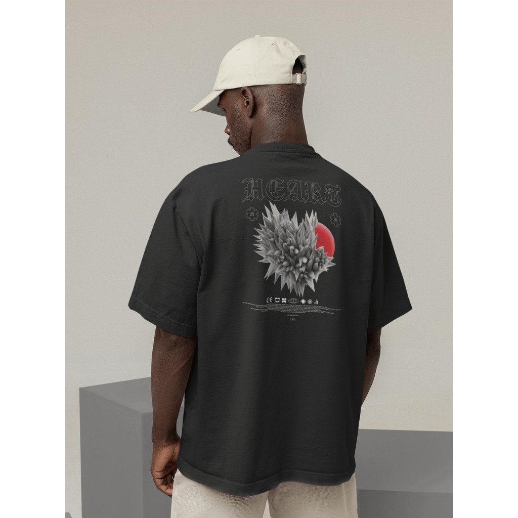 Camisa Camiseta Oversized Gola Alta Streetwear Masculino e Feminino 100% Algodão  Preto e Off Whte Estampado - HEART