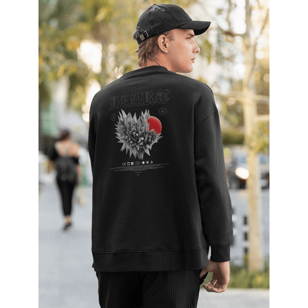 Moletom Careca Blusa de Frio Suéter Gola Redonda Masculino Casual Streetwear 100% Algodão Estampado - Heart