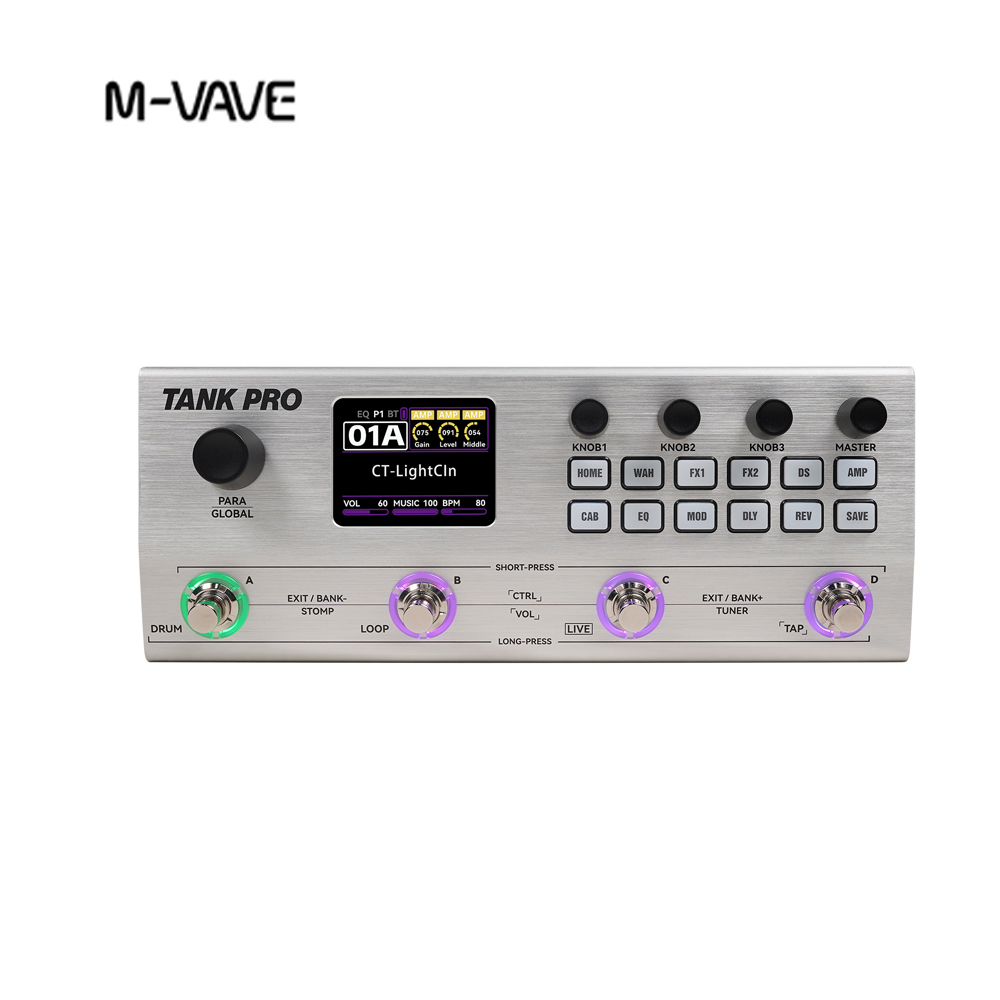 M-VAVE TANK PRO ANN Modelador de Pedal de Guitarra com Looper & Máquina de Bateria, Compatível com Sistema Wireless de
