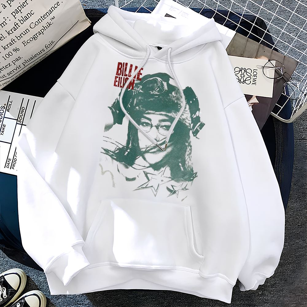Blusa de Frio Moletom Canguru com Bolso Capuz em Algodão Billie Eilish Ocean Eyes Bad Guy Music Pop