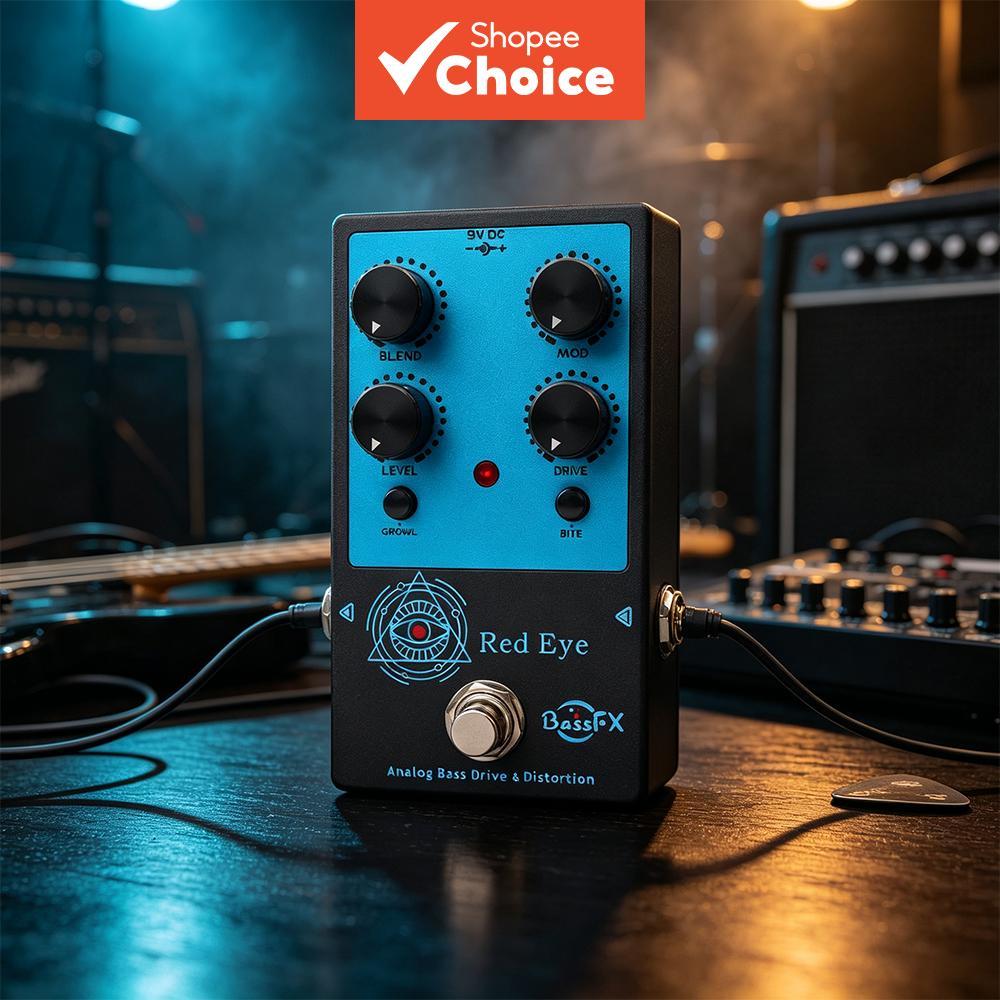 Pedal de Efeitos para Baixo BassFX Red Eye: Drive e Distorção Analógicos, Stompbox com Knobs de Mistura, Volume, Drive,
