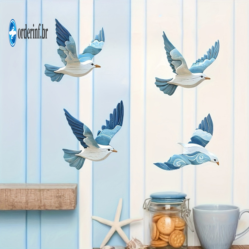 Bedroom Wall Art Artistic Decoration 4pcs Wooden Blue Pigeon Decor Set Rustic Farmhouse Bird for Home Office Room Hangin