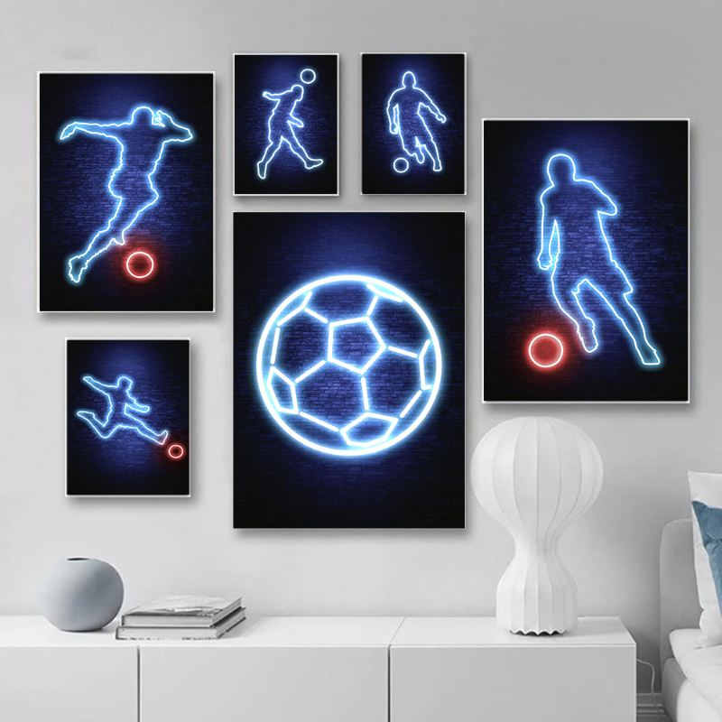 Quadro Azul Neon Efeito Futebol, Cópias De Futebol, Esporte Man Room, Home Decor Picture, Presentes Modernos