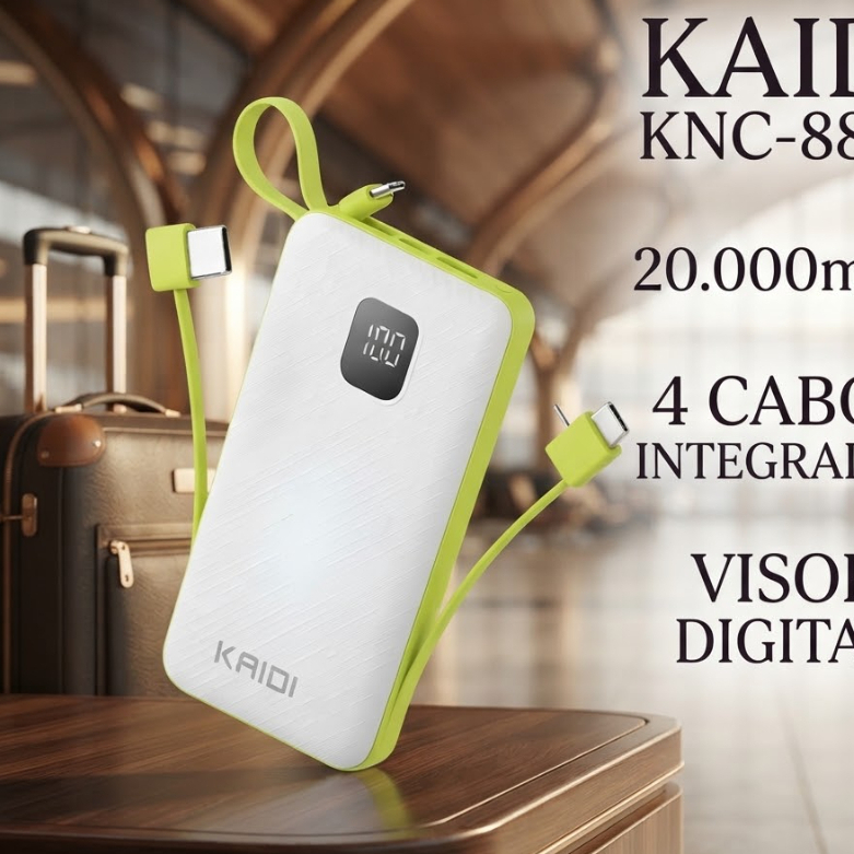 Power Bank Kaidi KNC-8882 20.000mAh 4 Cabos Visor Digital
