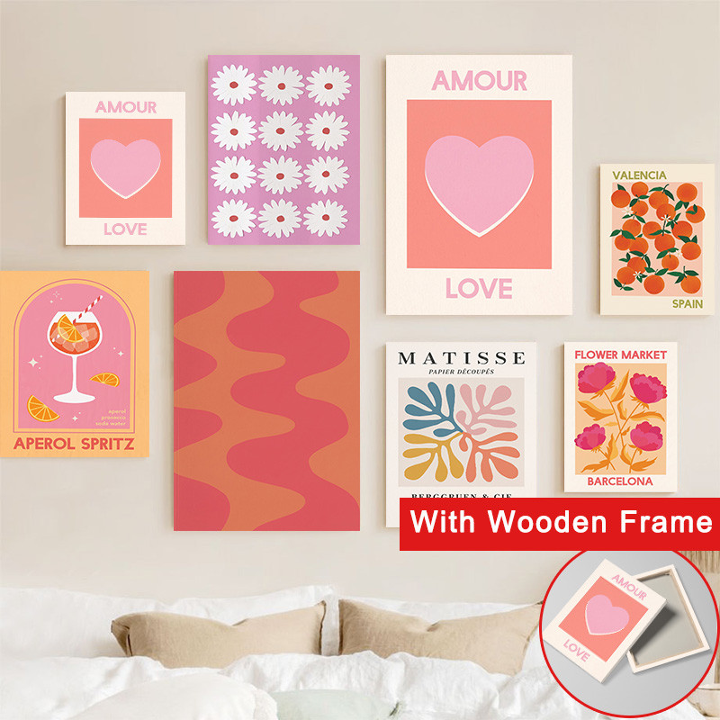 (Com Moldura) Rosa Laranja Boho Art Canvas Print Matisse Flower Market Fruit Cocktail Poster Bonito Estético Arte De Par