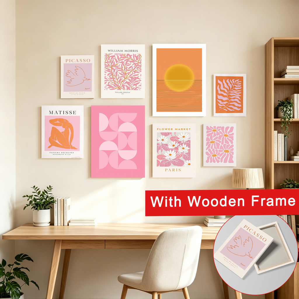 (Com Moldura) Rosa Laranja Matisse Art Canvas Print Abstrato Floral Flower Market Poster Boho Estética Arte De Parede De