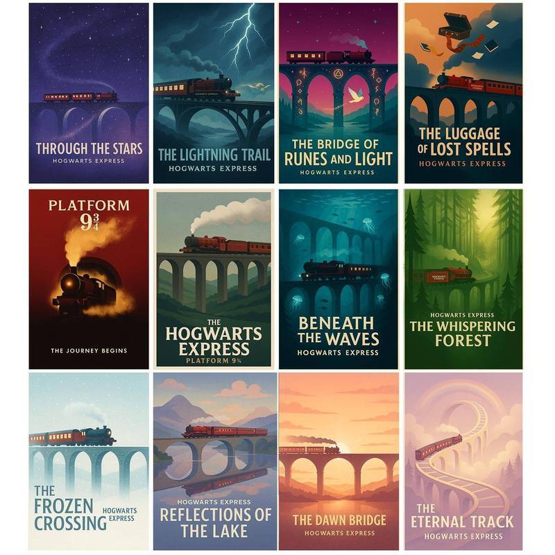 Magical Train Wall Art Prints  Minimalist Fantasy Travel Posters No Frame Canvas Wall Art Painting