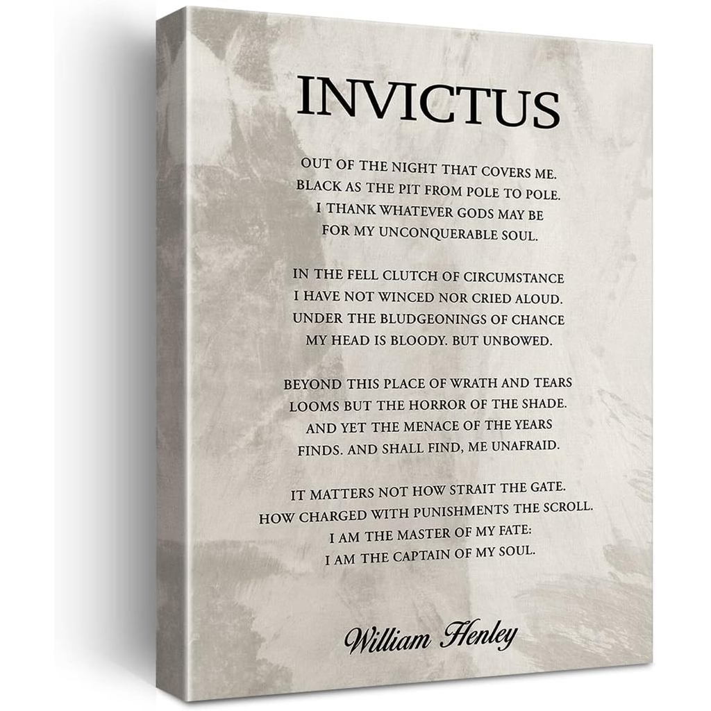 LEXSIVO Inspirational Invictus Print Canvas Wall Art Home Office Dorm Decor Retro Motivational Literature Poetry Paintin