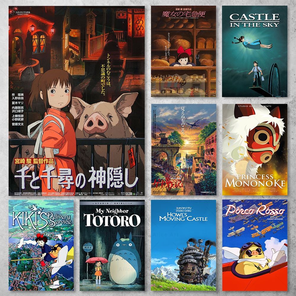 Studio Ghibli Anime Poster Print Spirited Away Totoro Ponyo Canvas Wall Art Para Decoração De Casa