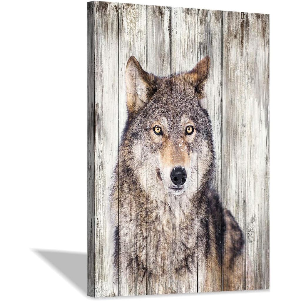 Hardy Gallery Gray Wolf Wall Art Print: Wild Animal Artwork Painting Picture on Canvas Small Size for Kids Room (16'' x
