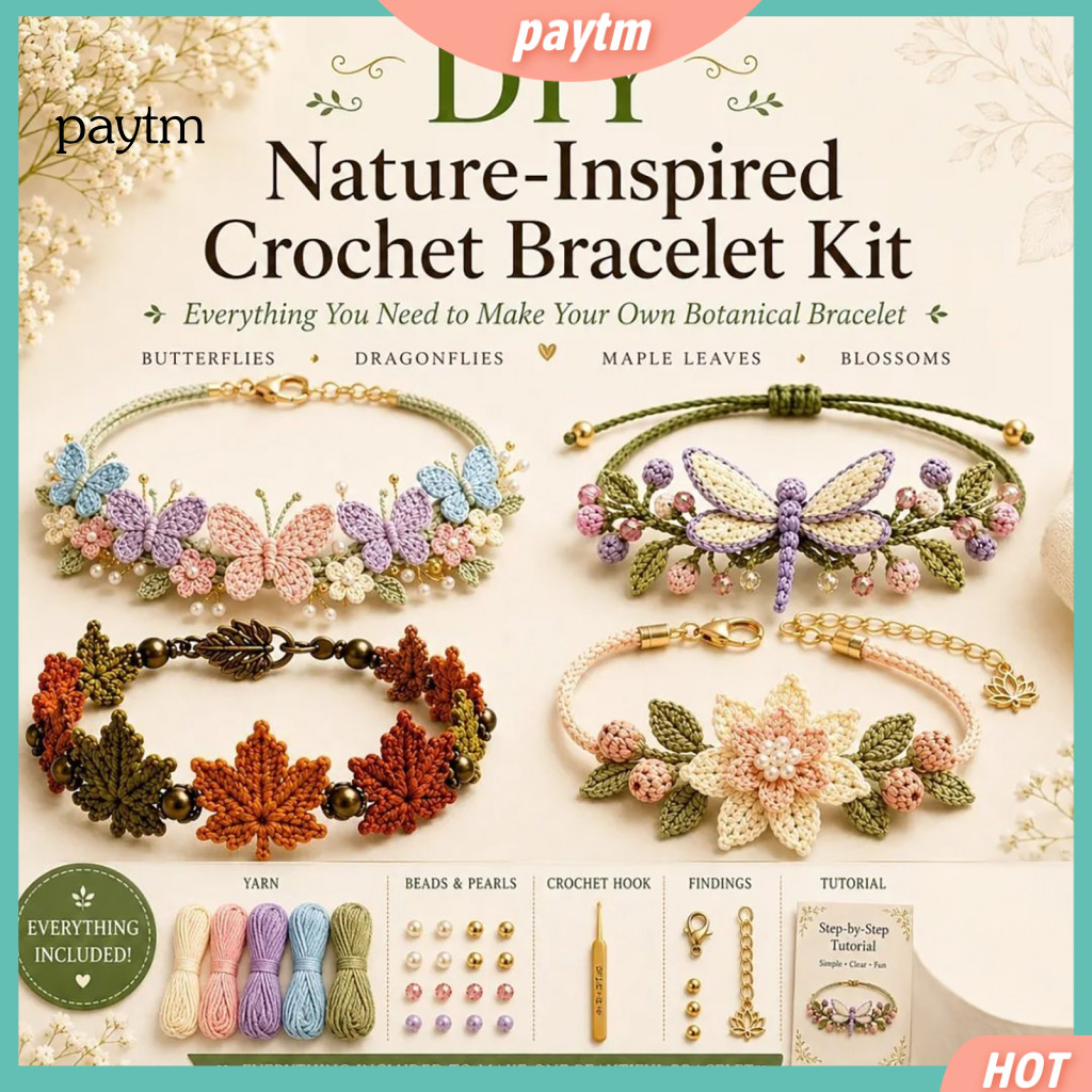 Diy Bracelet Kit Handmade Nature-inspired Crochet – 3d Plant Designs Flower Maple Dragonfly Butterfly Jewelry Making S