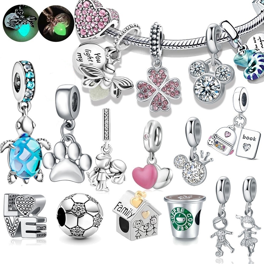 Jóia Firefly Jewelry Luminous Blue 925 Pingente de Prata Pulseira Buckle Firefly Separação Firefly Charme Tartaruga Marinha Owl Pingente Coração de Diamante