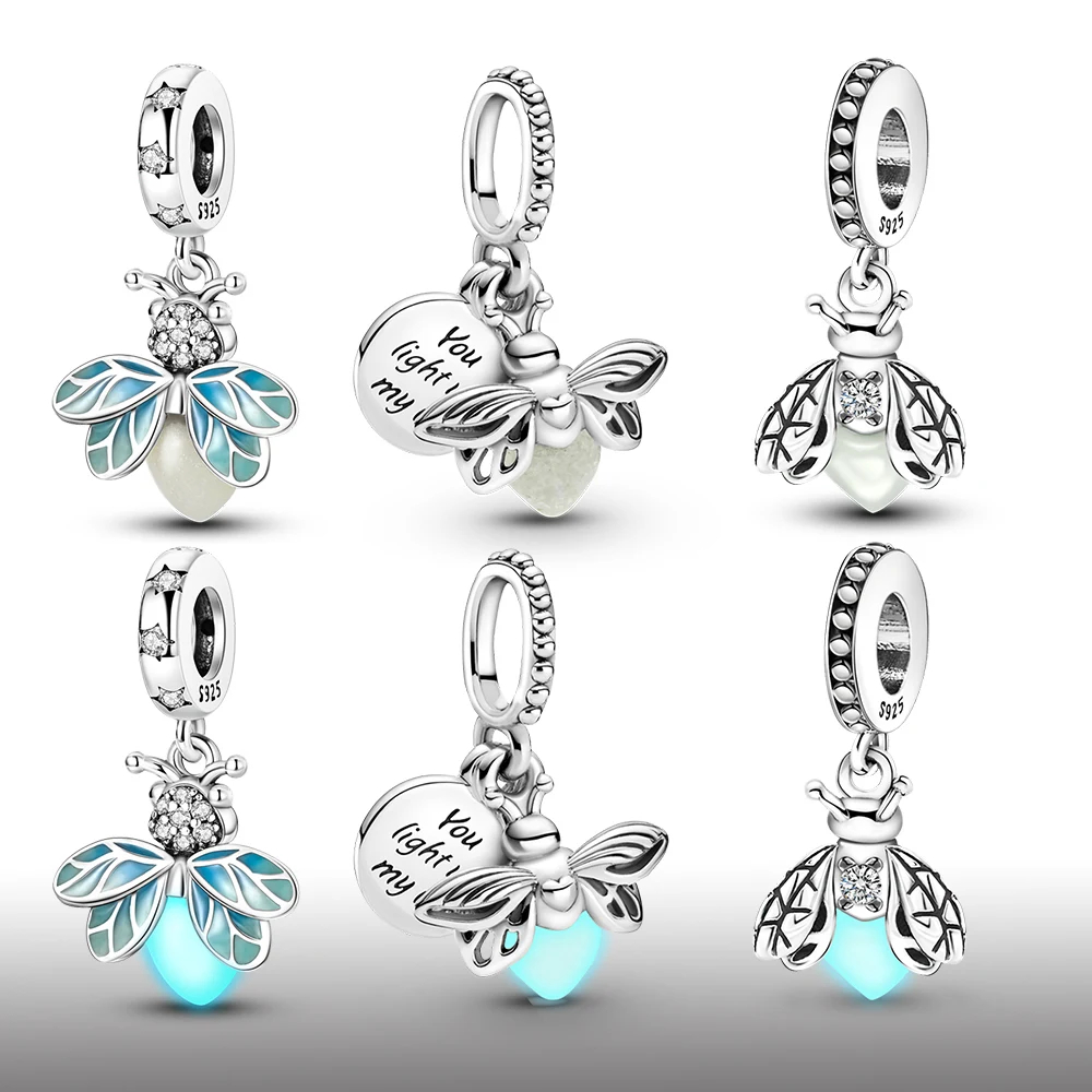 925 Sterling Silver Glow in Dark Luminous Firefly Beads Dangle Charm Para Pulseira Original 2024 Nova Jóia De Bricolage