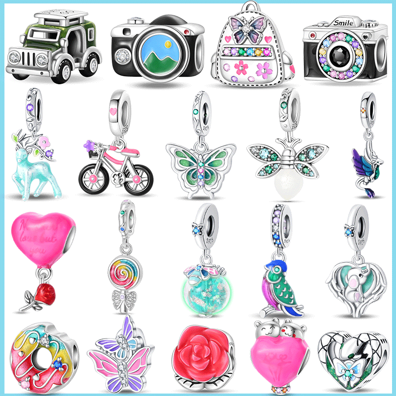 925 Sterling Silver Luminous Apple Lanterna De Maçã Luminosa Elf Deer Pendant Balão Arco-Íris Donut Encantado Pérolas De Marca Fit Pulseiras DIY Jewelry