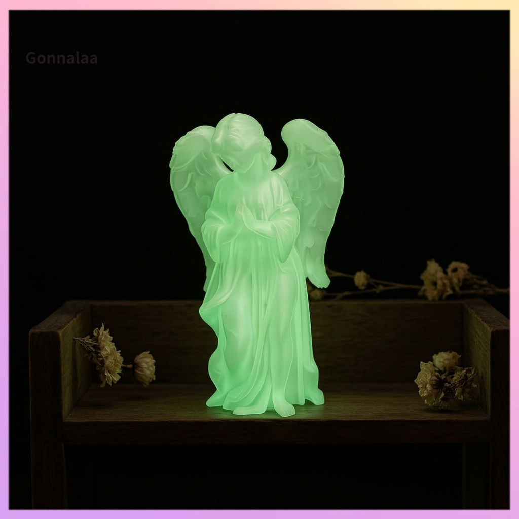 Glow-in-the-dark Praying Angel Figurine Luminous Statue 3d Printed Desktop Ornament for Bedroom Nightstand Entryway –