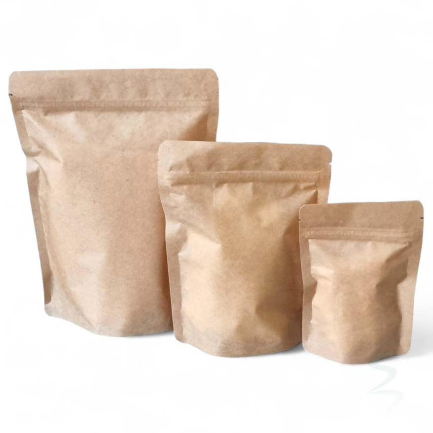 Kit 50 Embalagens Sacos Stand Up Pouch Kraft com Zíper - 150 ml (10x14 cm) - Ecológicas e Práticas