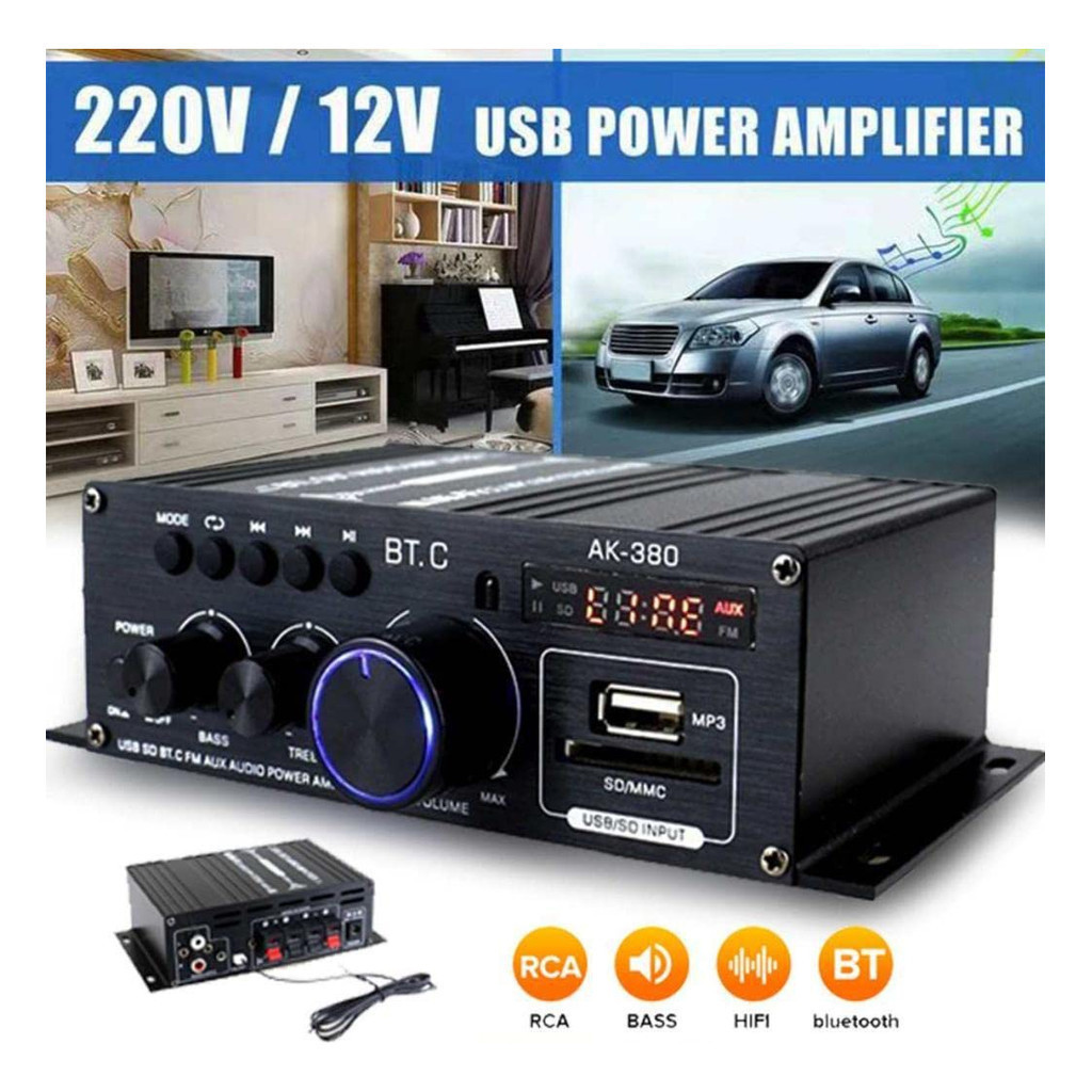 AK380 Amplificador Carro 800w Bluetooth Stereo Completo Hifi Portá