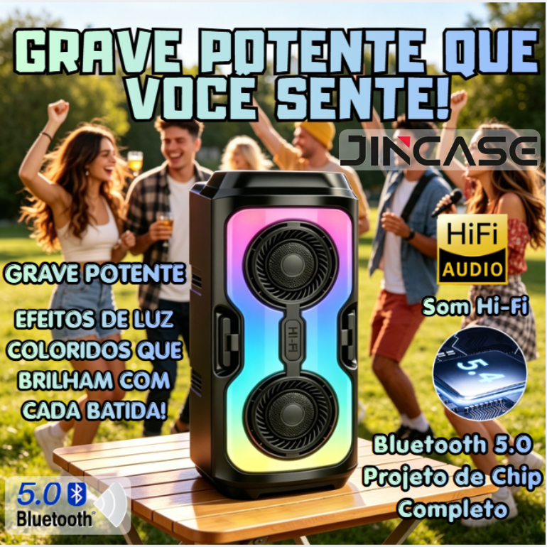 Caixa de Som Bluetooth Portátil 50W De Alta potência com Luz RGB - Alto Falante Stereo para Festa e Casa