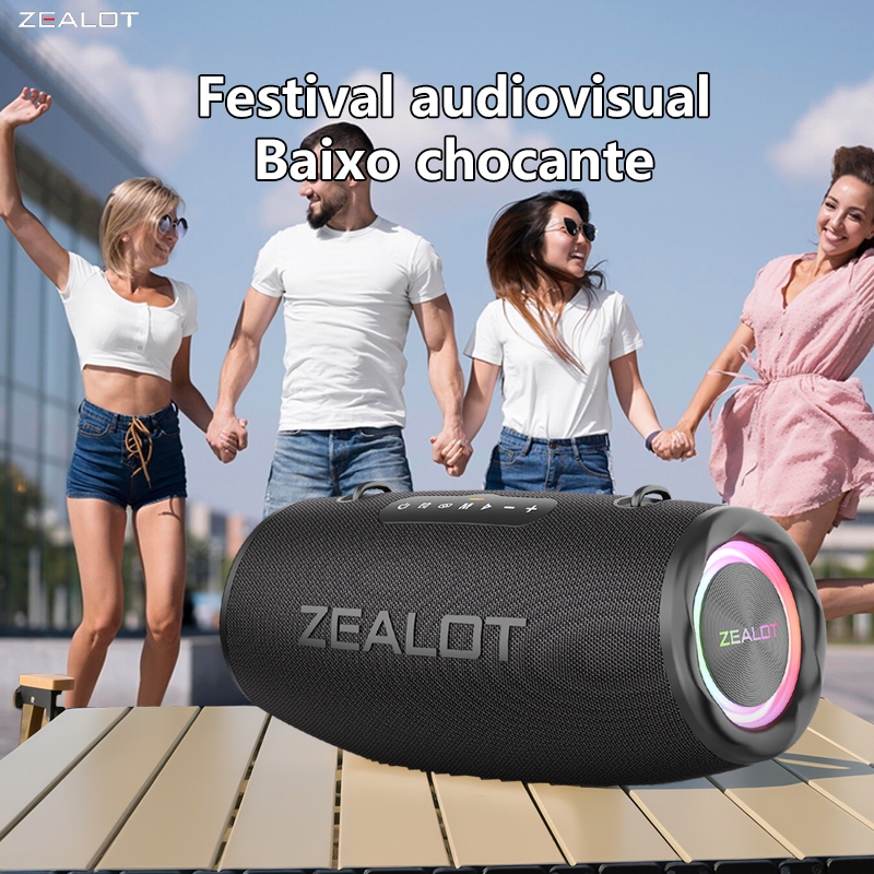 Speaker ZEALOT-S87 80W | RGB, IPX6, 16000mAh, TWS Stereo, Alça de Ombro, Bluetooth 5.4