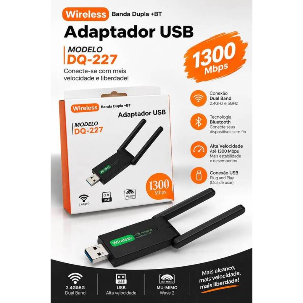 Adaptador USB Wireless Dual Band USB 3.0 + Bluetooth Wi-Fi 6