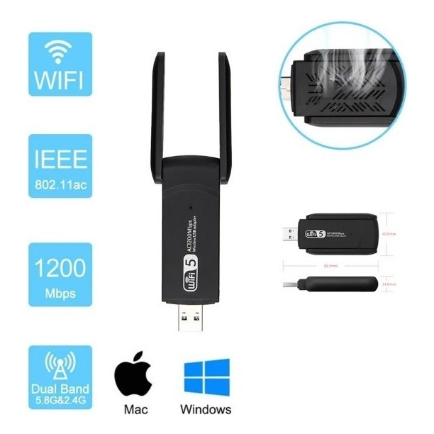 Adaptador Wifi 5ghz Usb 3.0 Dual 5g 1300mbps Bluetooth 4.2