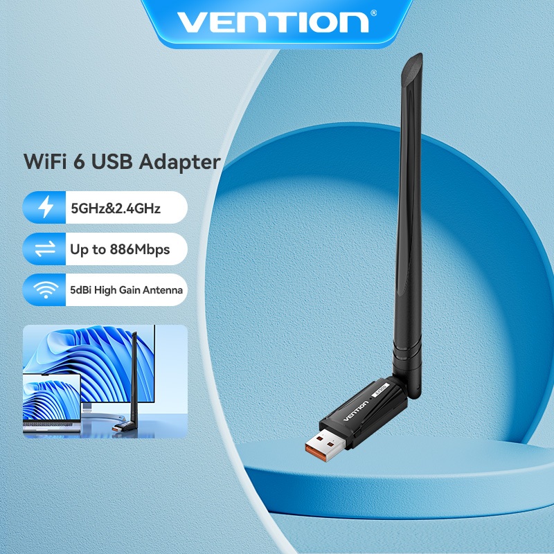 Vention Adaptador WiFi 6 Dual Band USB 600Mbps, Placa de Rede Wireless e Transmissor Bluetooth para PC