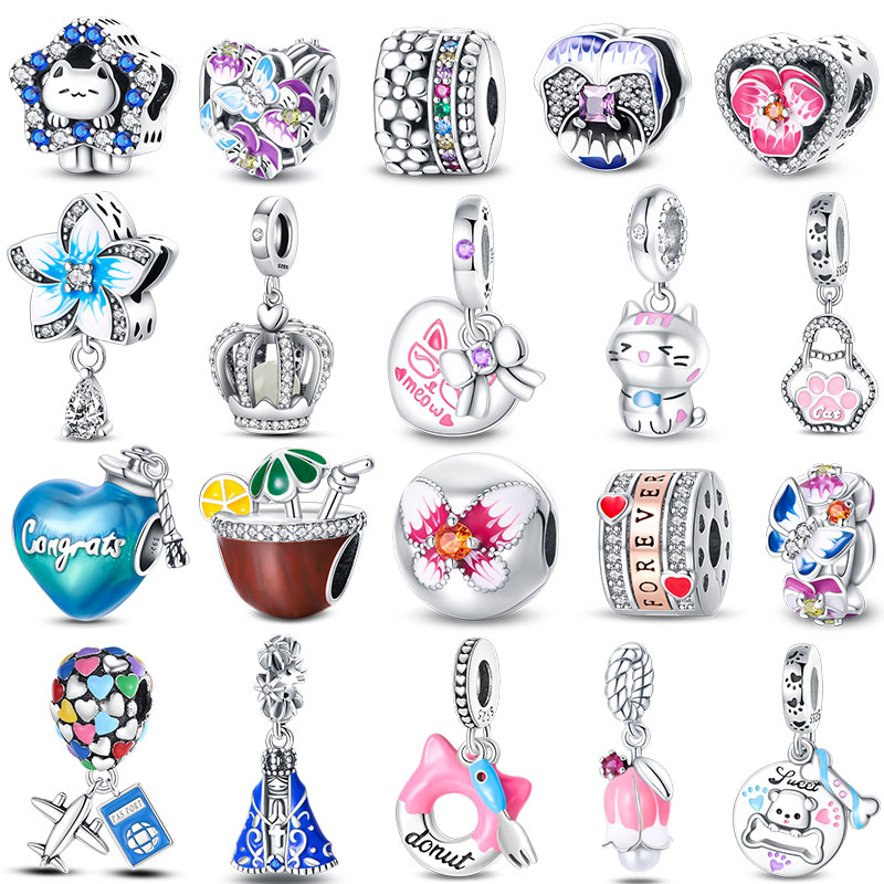 Pingente de Prata Original Beaded s925 Sterling Lucky Kitten Pendant Jóias requintadas Presente de bricolage