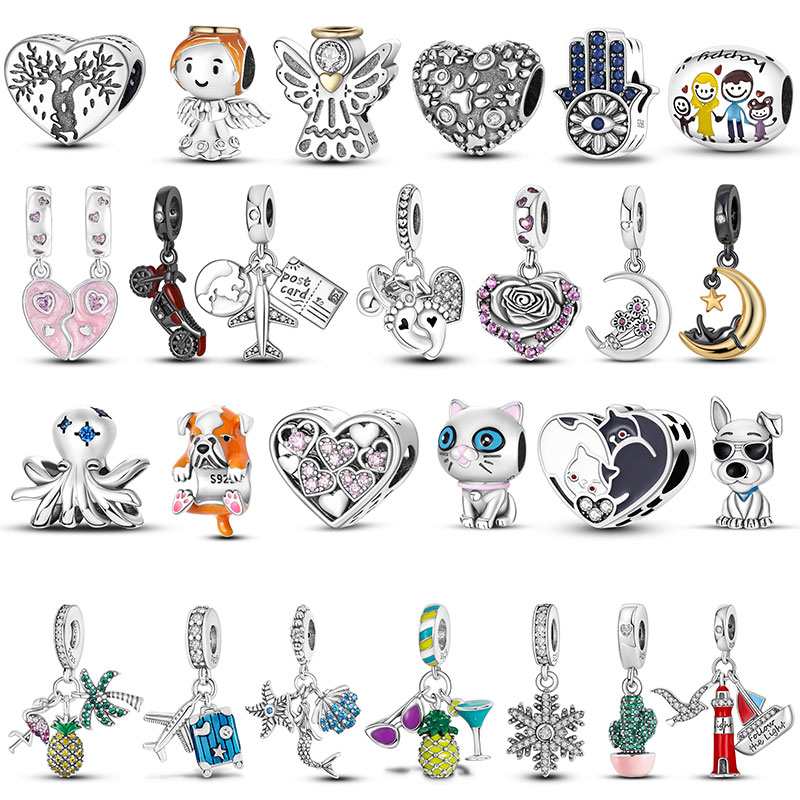 Original Beaded s925 Sterling Silver Airplane Luggage Pendant Jóias requintadas Presente de bricolage