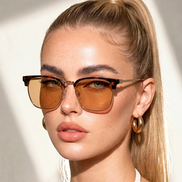 Oculos de Sol Quadrado Club Premium Tartaruga Rose Blogueira Tendencia uv400 feminino Masculino