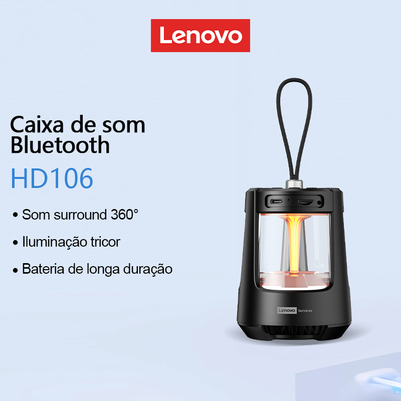 Lenovo HD106 Luz De Acampamento Alto-Falante Bluetooth Com Qualidade De Som De Alta Definição Portátil De Emergência 6.0