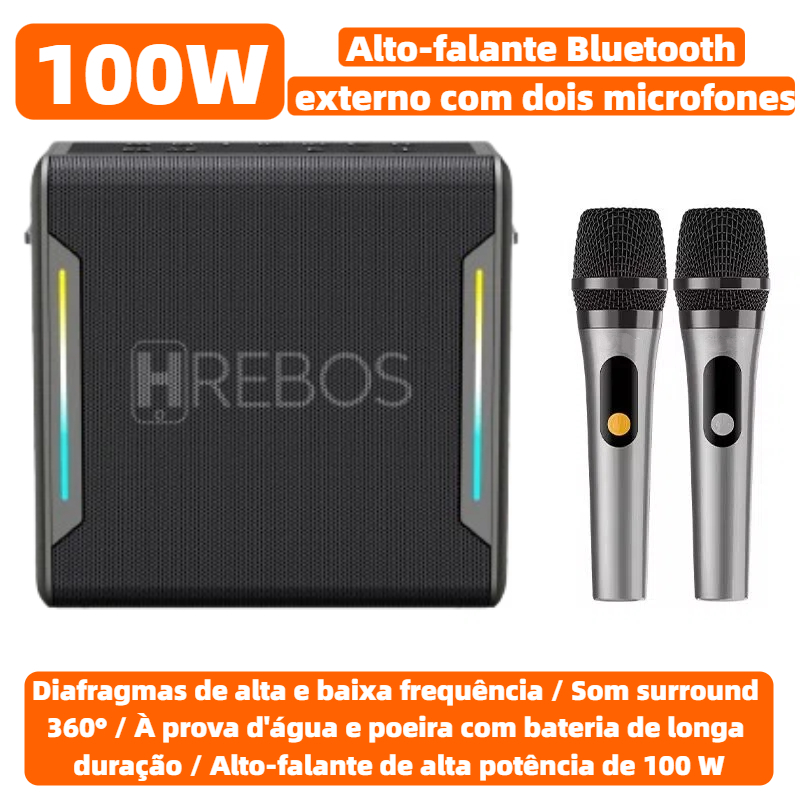 Caixa de Som Bluetooth Karaokê Com Dois Microfones Alto-falante de Potência Alta Qualidade de Som 100W CS-805