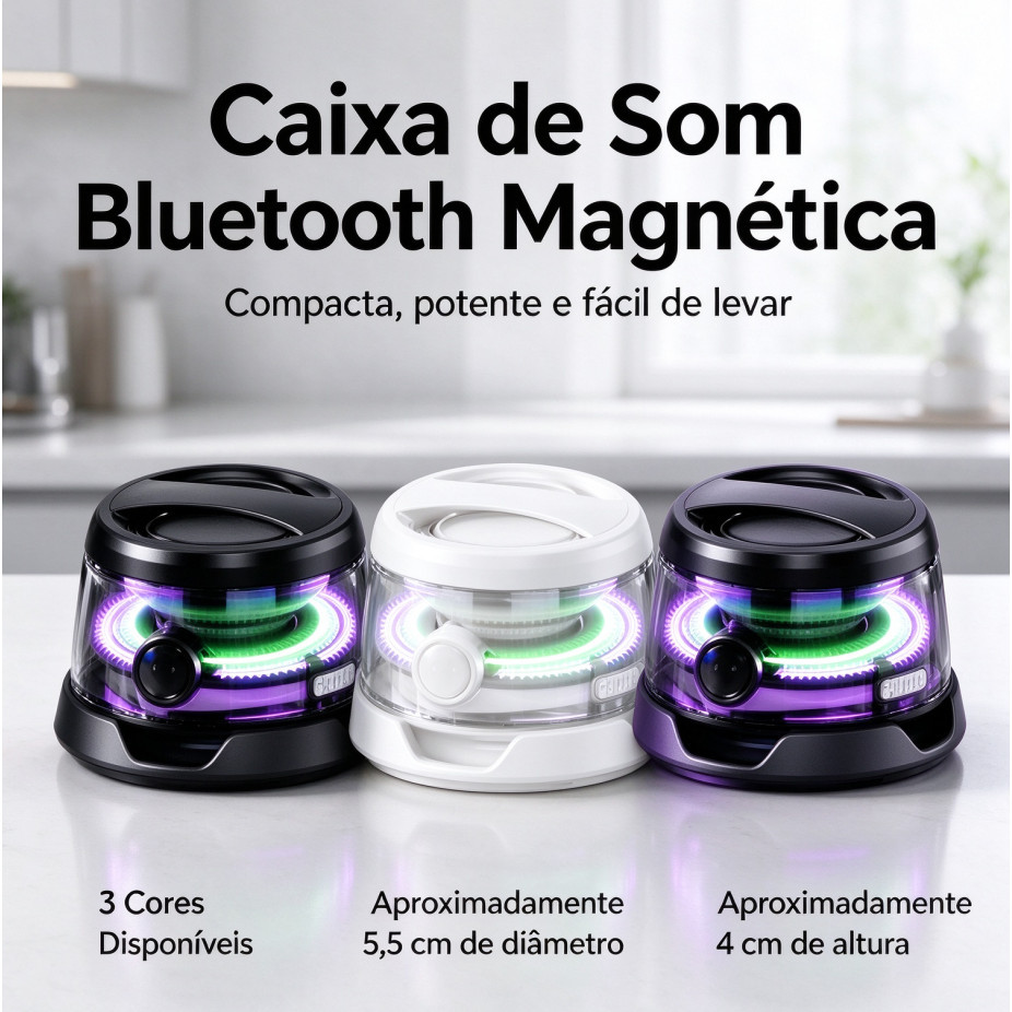 Caixa de Som Portátil Magnética G200 Bluetooth 5.3 Iluminação LED