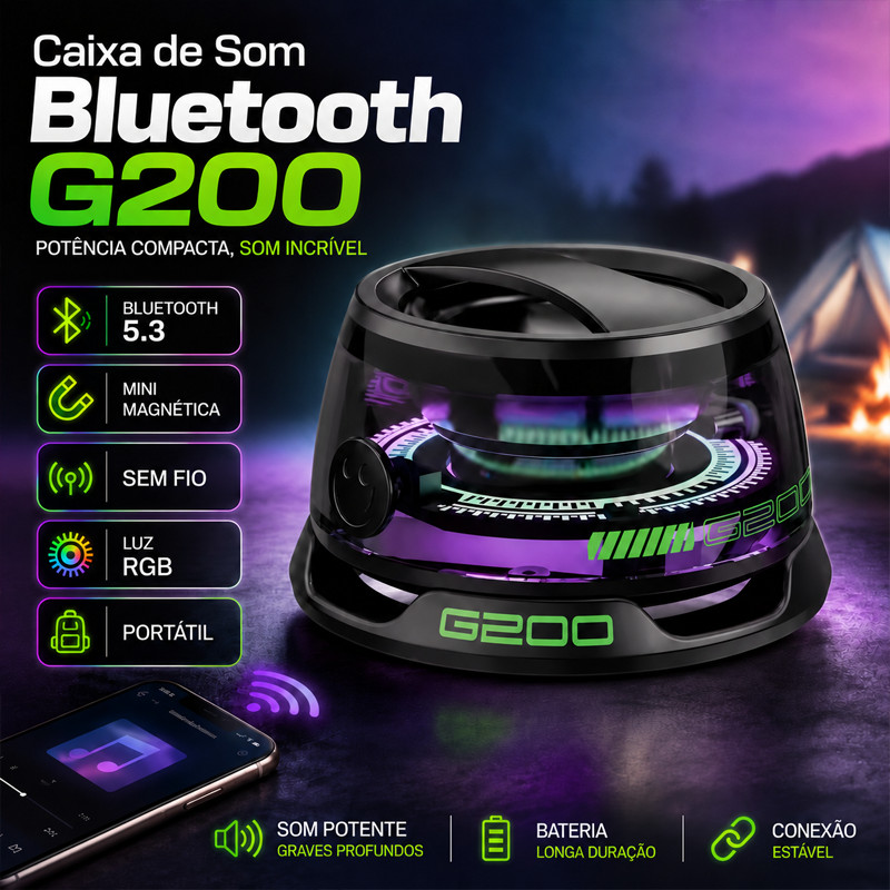 G200 5.3 Mini Alto-Falante Bluetooth Sem Fio Portátil Magnético Com Luz RGB , Multifuncional , Para Telefones Celulares