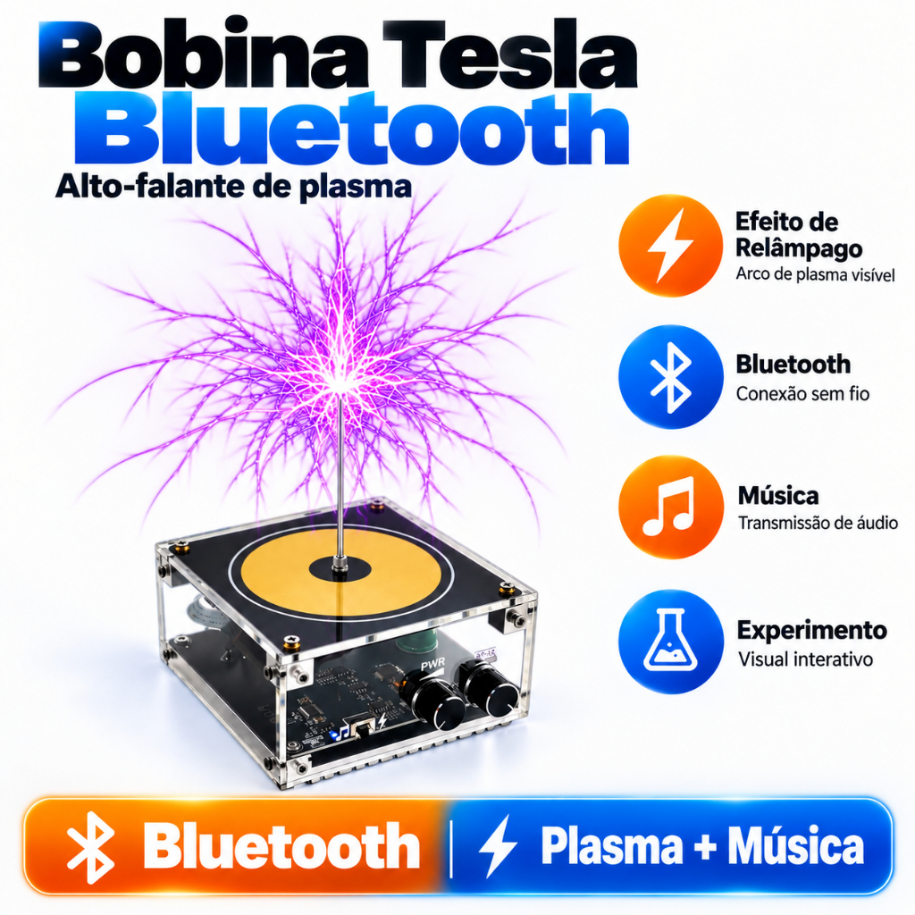 Bluetooth Música Tesla Bobina Tocável Artificial Relâmpago Arco Plasma Alto-Falante Transmissão Sem Fio Experimento Mode