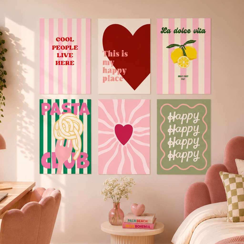 Quadros Decorativos Pinterest Decoração Aestheric Vibe Pastel Juice Pink Heart Feminino Mdf