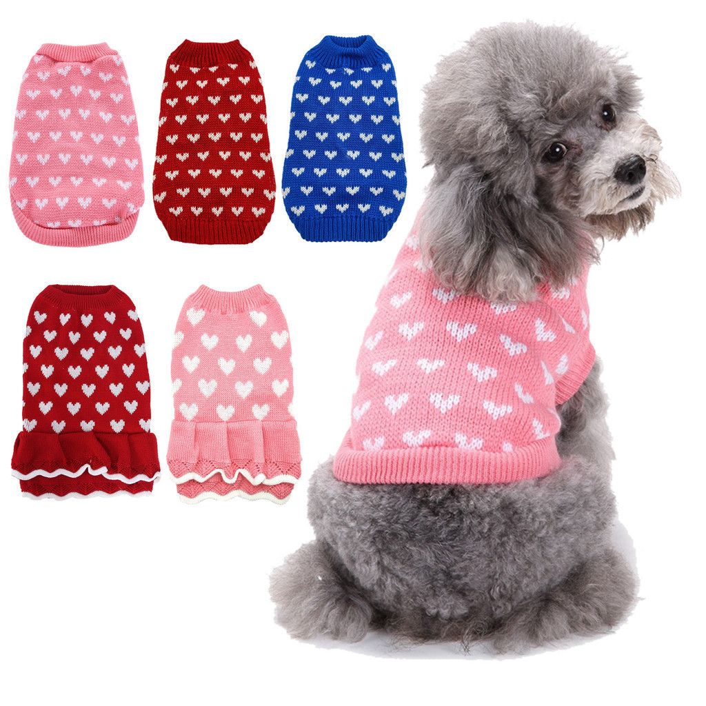 Dog Sweater：Heart Pink round Neck Warm Clothes