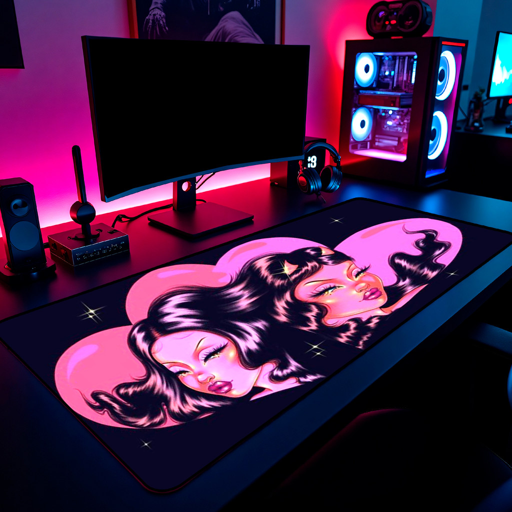 Mouse Pad Gamer  Aesthetic Pink Heart 65x30cm 80x40cm 90x50cm 120x60cm Borda Costurada