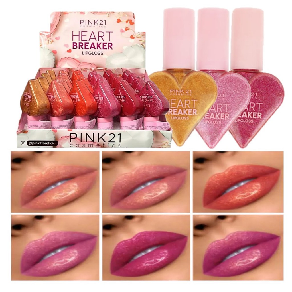 Lip Gloss Heart Coração Glitter CS3696 A - 24 Und Pink 21