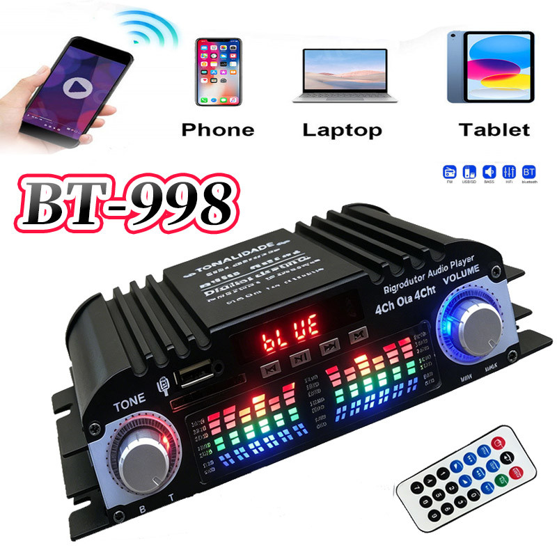 12V Amplificador Digital WiFi 1600W Rádio FM De Canais Bluetooth 5.0 Karaoke Player