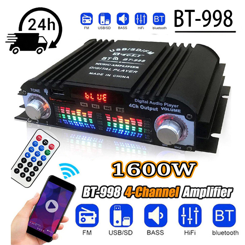 1600W Amplificador De Som Digital Wi-Fi  12V 4 Canais Áudio Rádio FM Bluetooth 5.0 Karaokê Suporte Para C